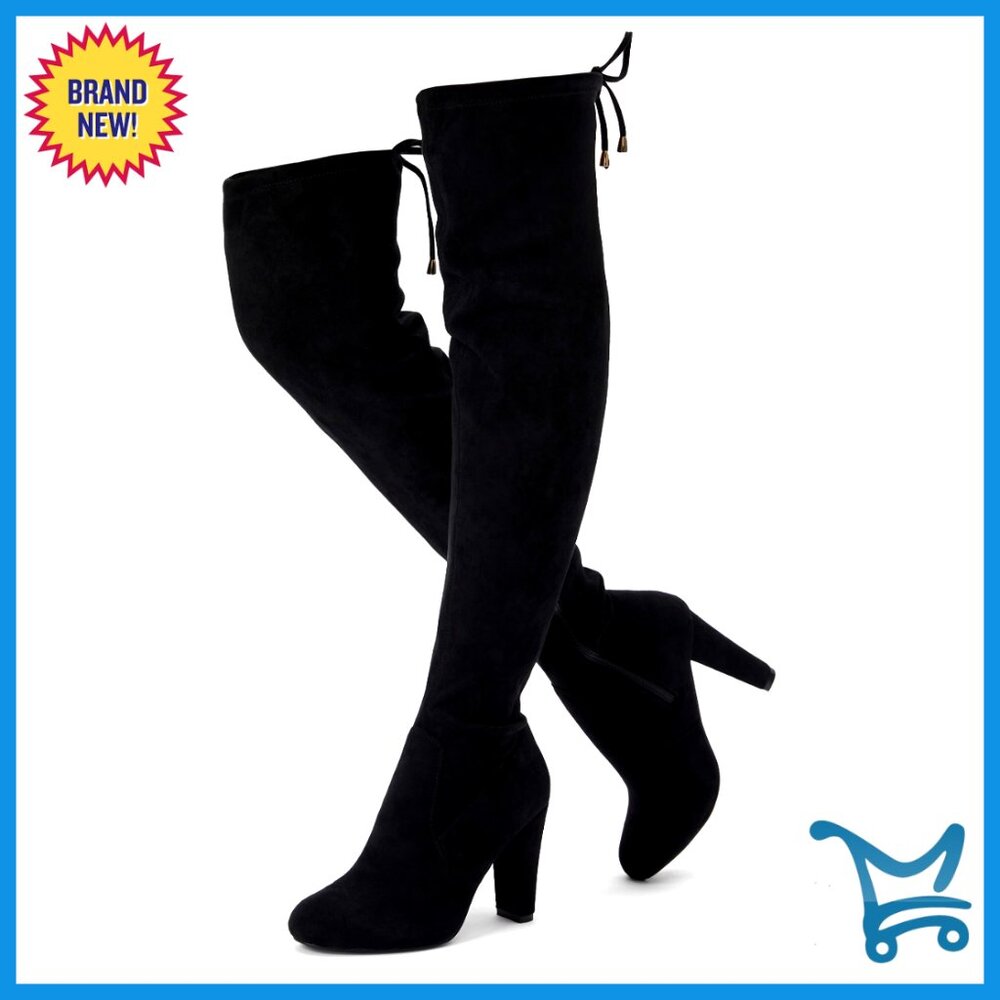Suede Thigh High Boots 3.5 Inch Heel Side Zipper Adjustable Lace
